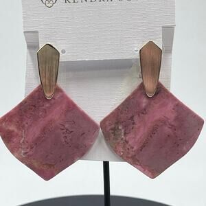 Kendra Scott Astoria Pink Rhodonite 14k Gold Plated Square Drop Earrings new